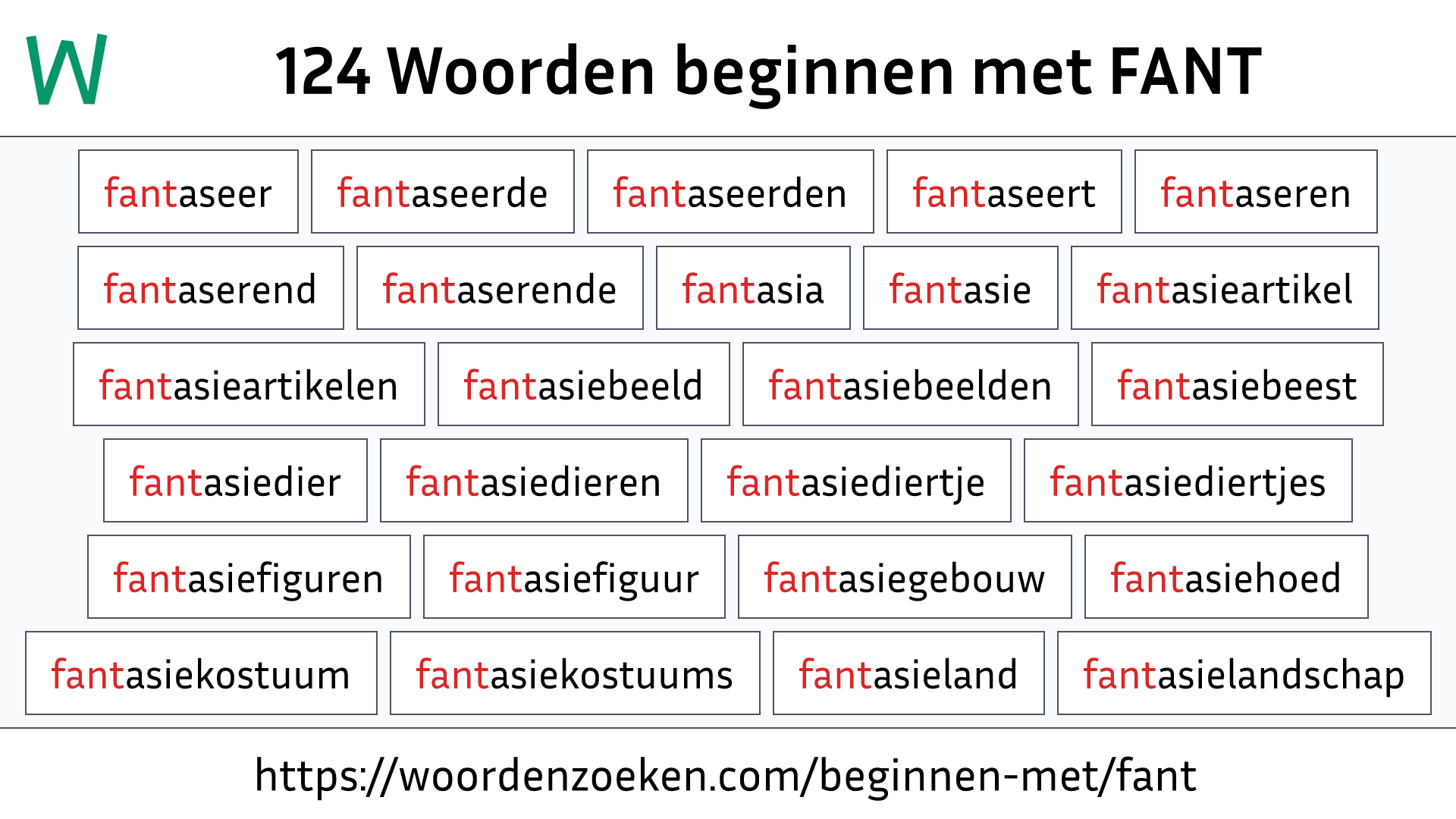 Woorden beginnen met FANT