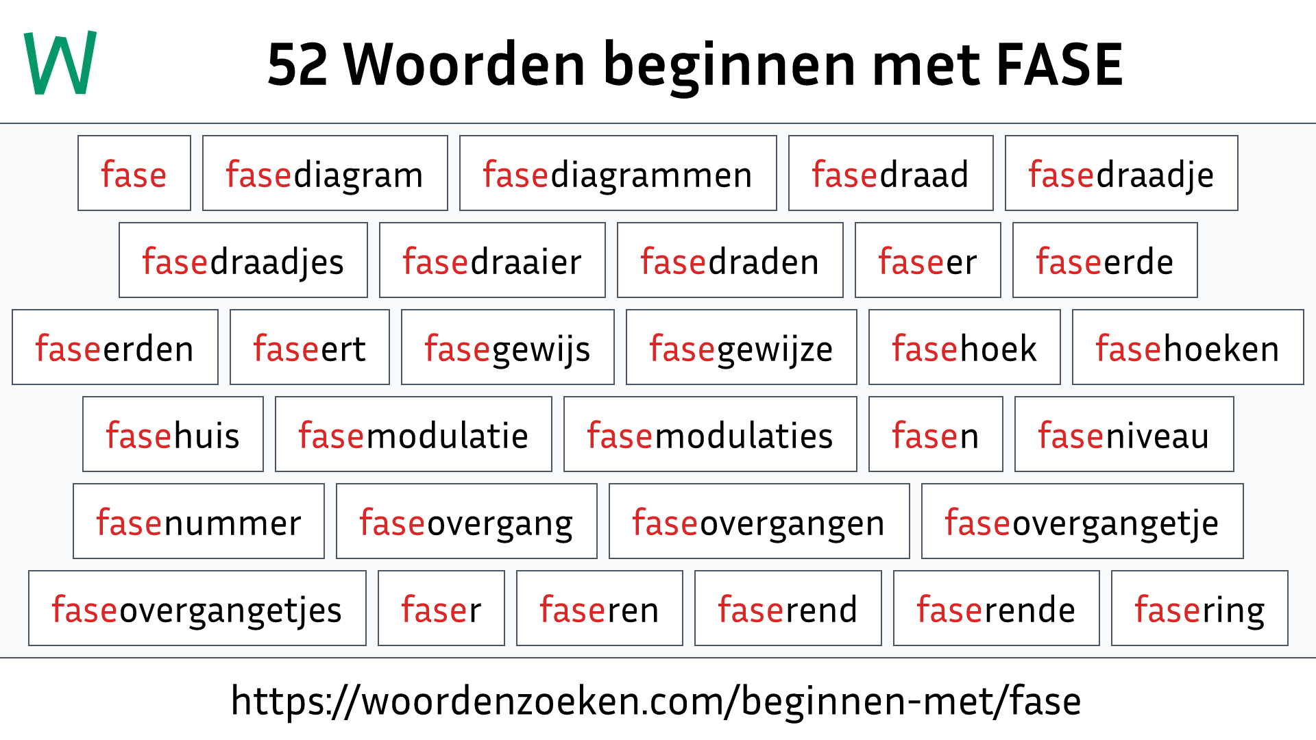 Woorden beginnen met FASE