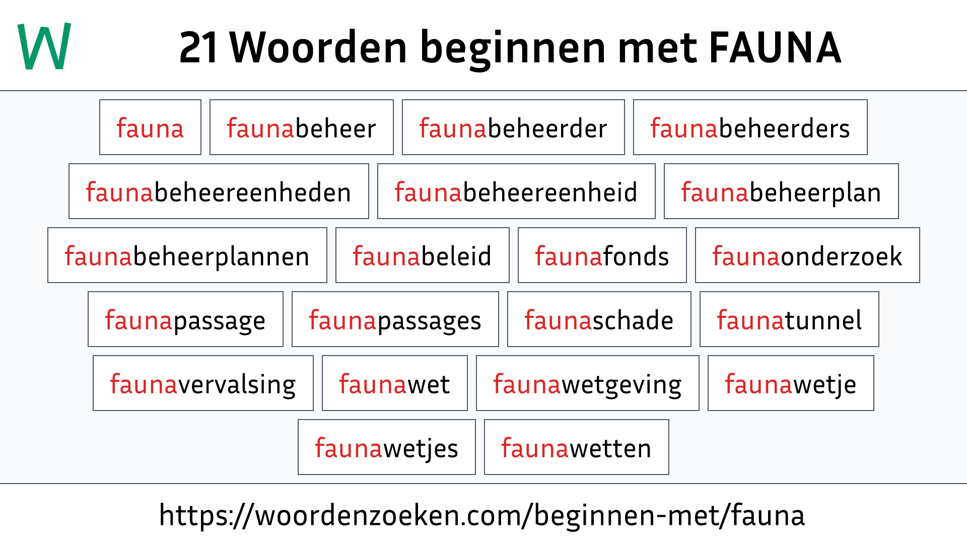 Woorden beginnen met FAUNA