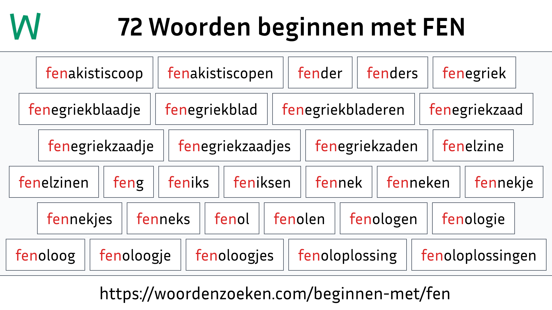 Woorden beginnen met FEN