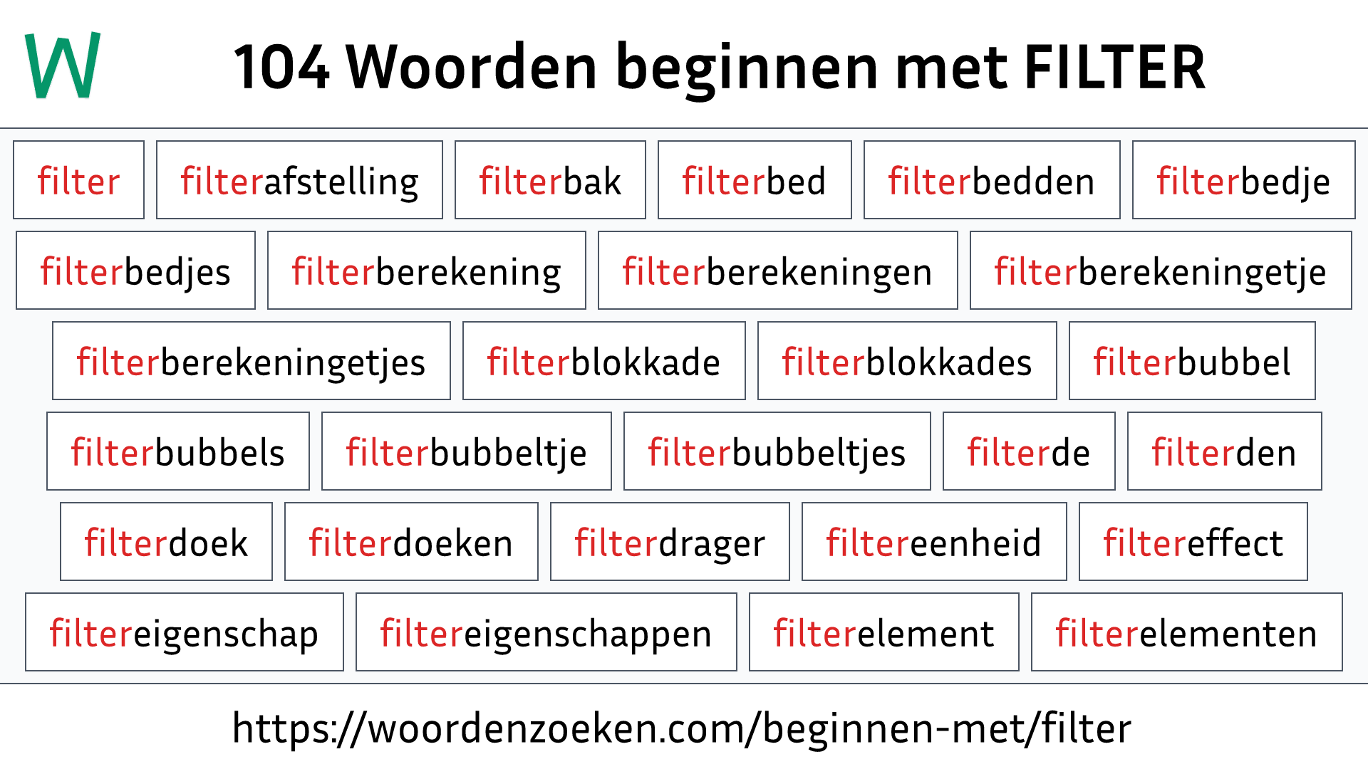 Woorden beginnen met FILTER