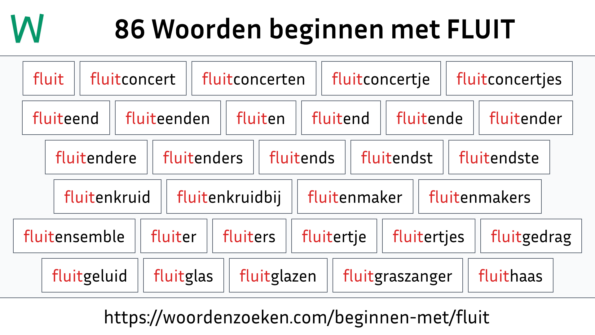 Woorden beginnen met FLUIT