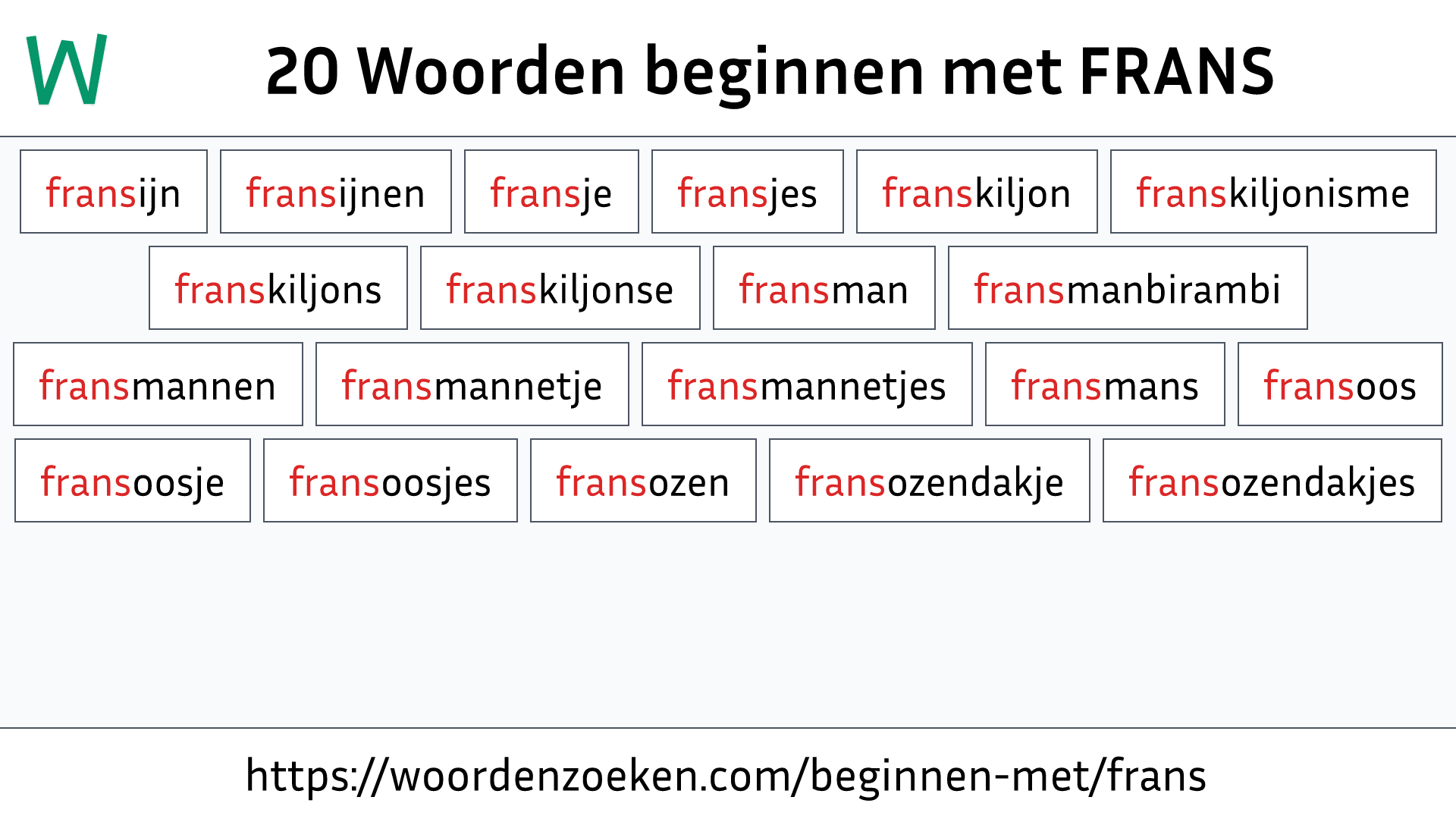 Woorden beginnen met FRANS