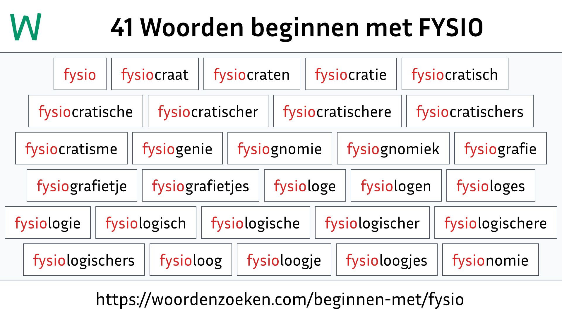 Woorden beginnen met FYSIO