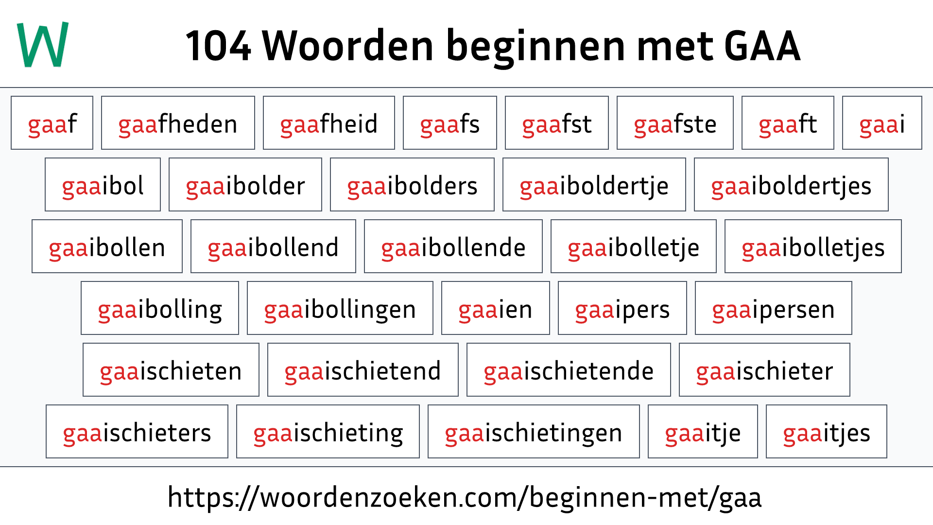 Woorden beginnen met GAA