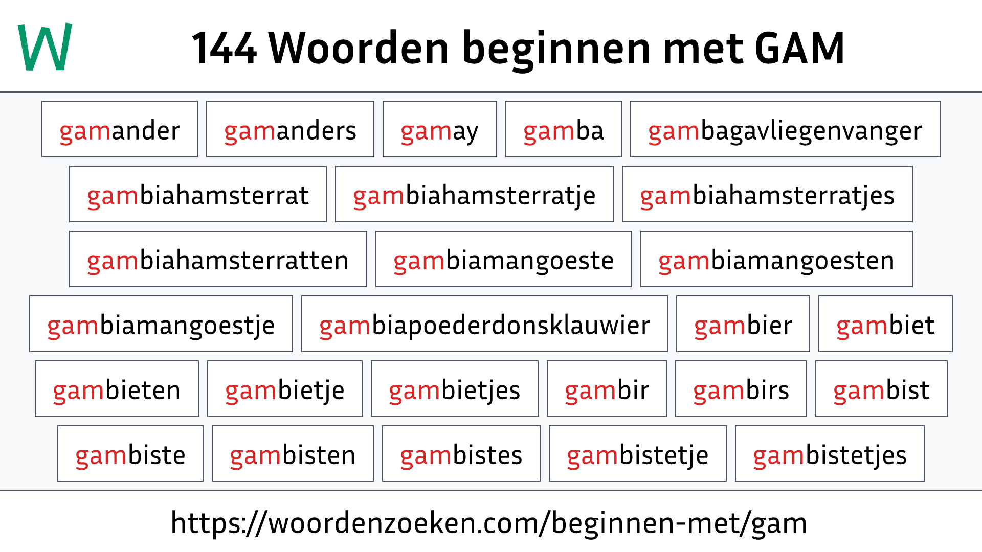 Woorden beginnen met GAM