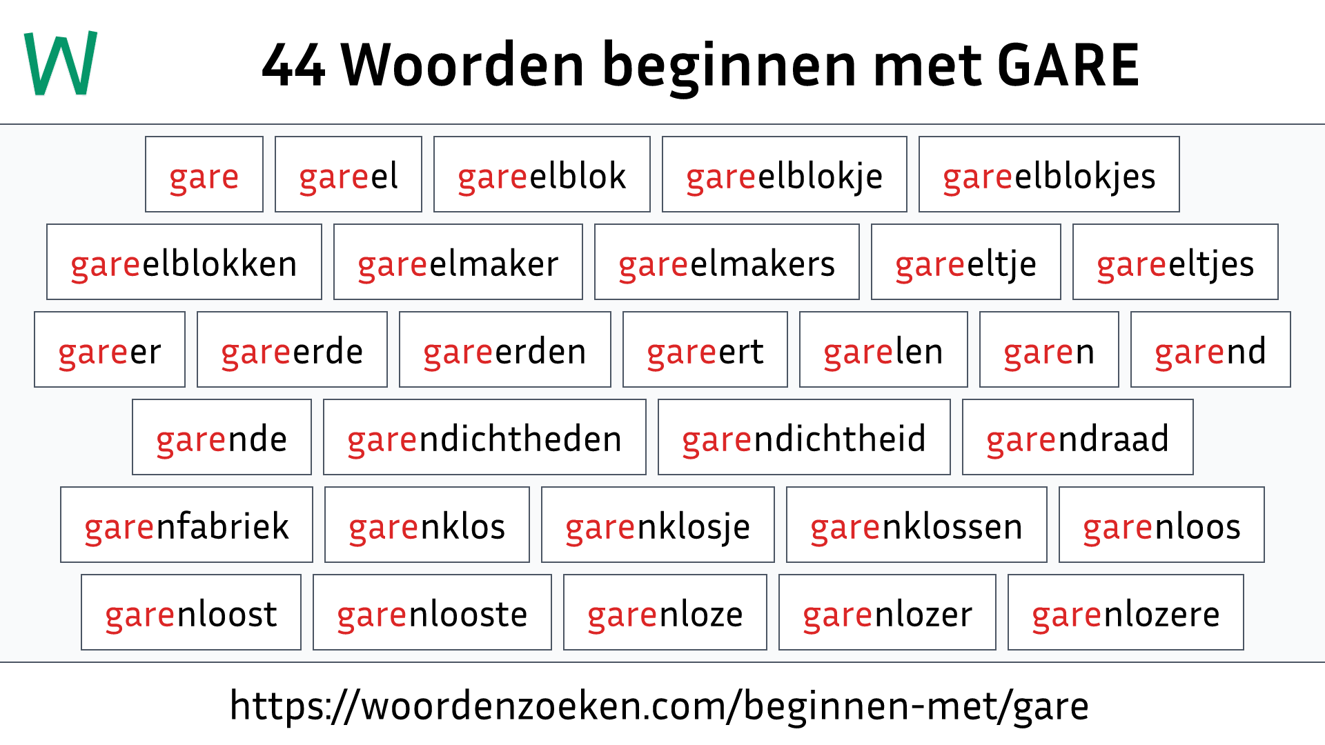 Woorden beginnen met GARE