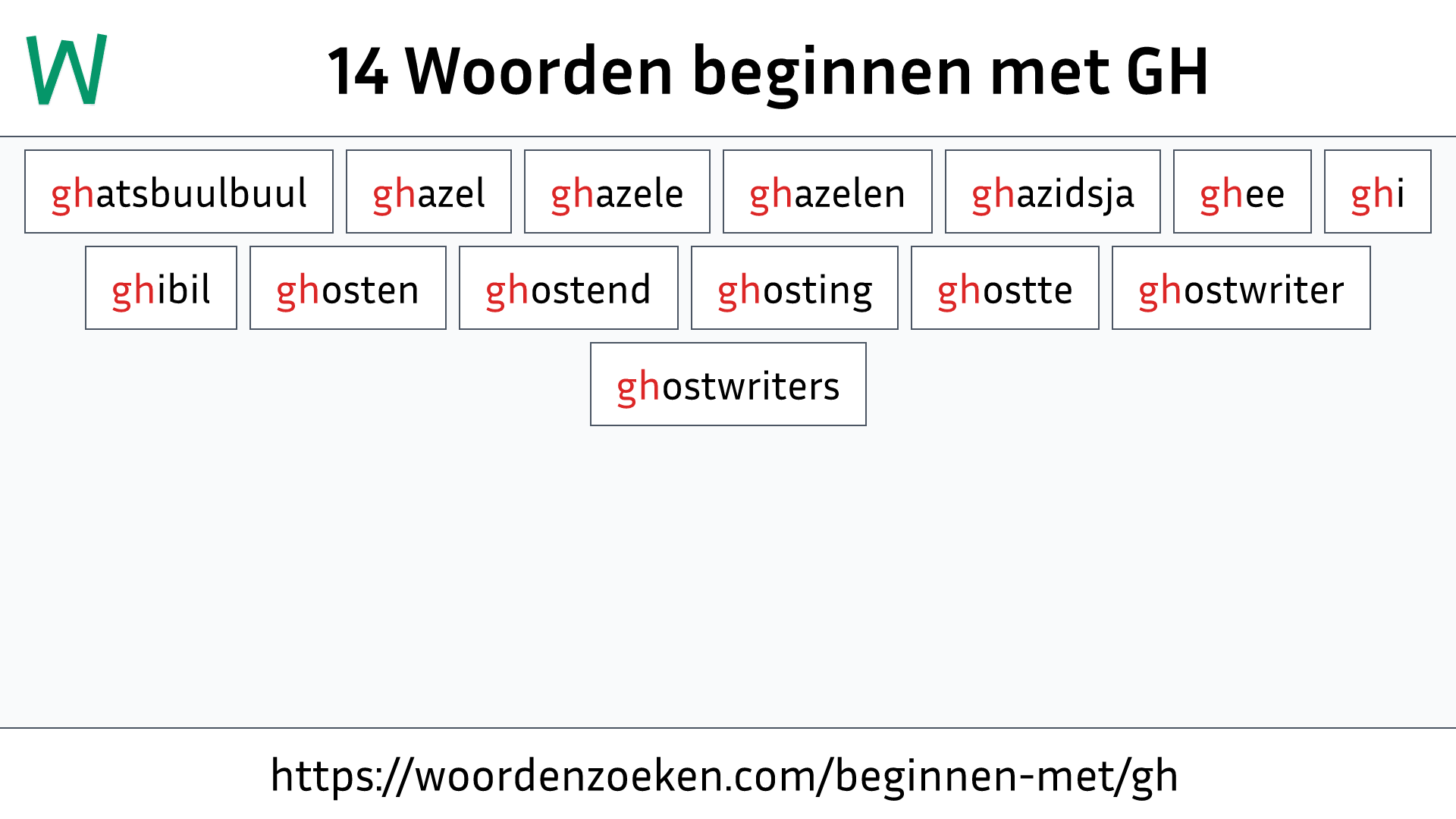 Woorden beginnen met GH