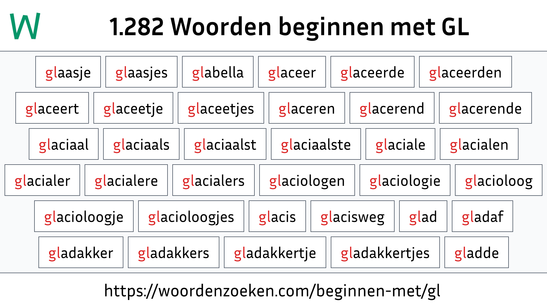 Woorden beginnen met GL