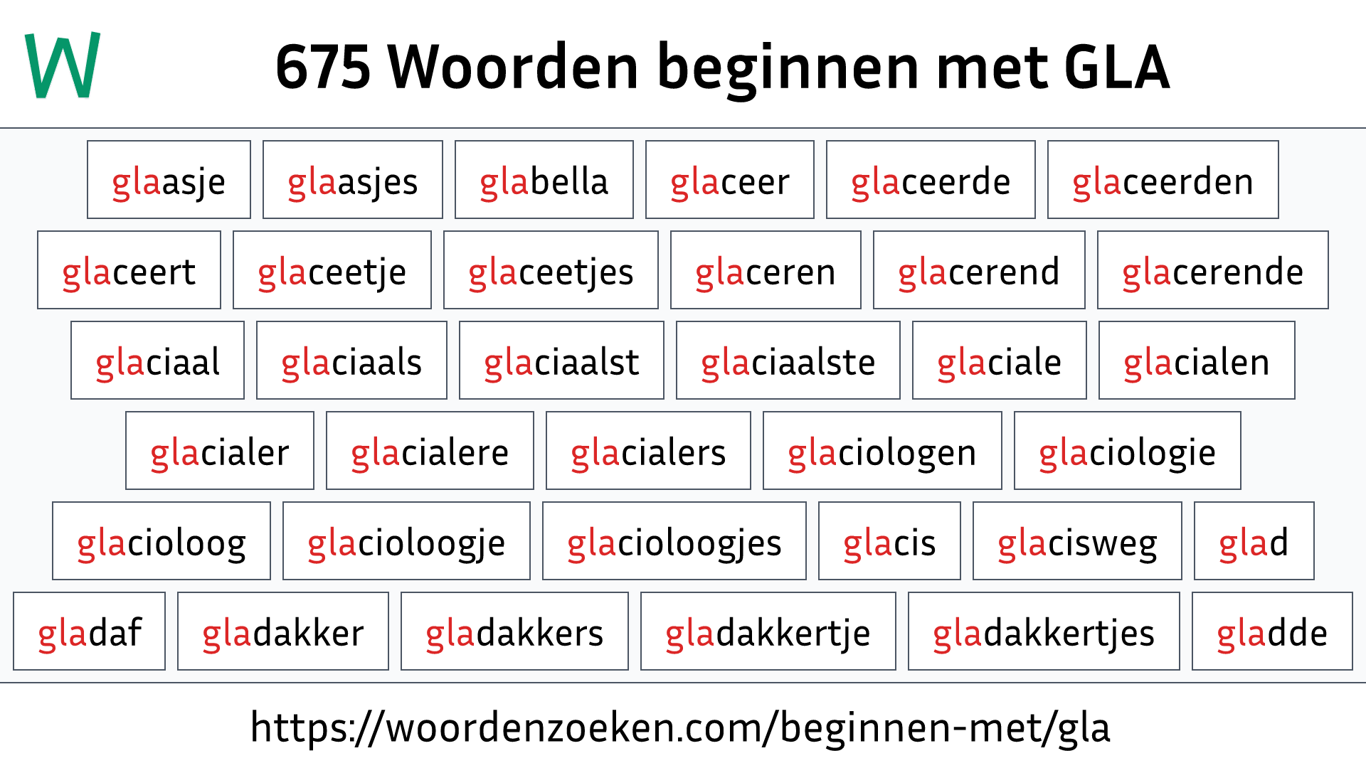 Woorden beginnen met GLA