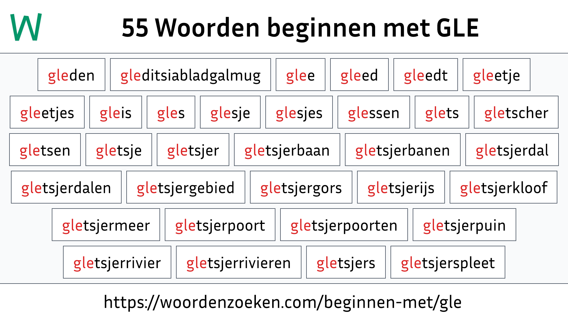 Woorden beginnen met GLE