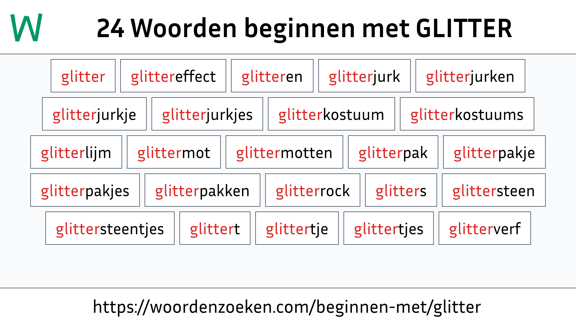 Woorden beginnen met GLITTER