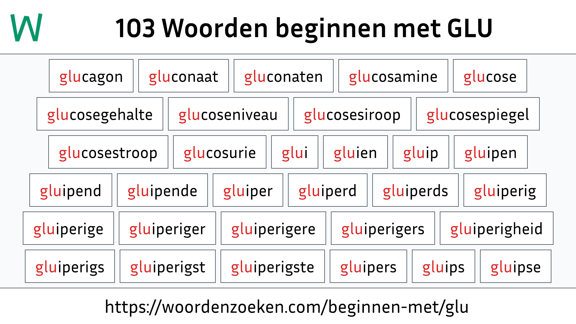 Woorden beginnen met GLU