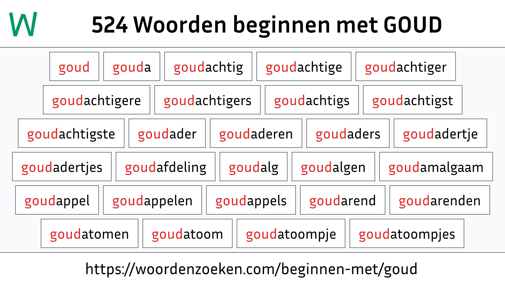 Woorden beginnen met GOUD