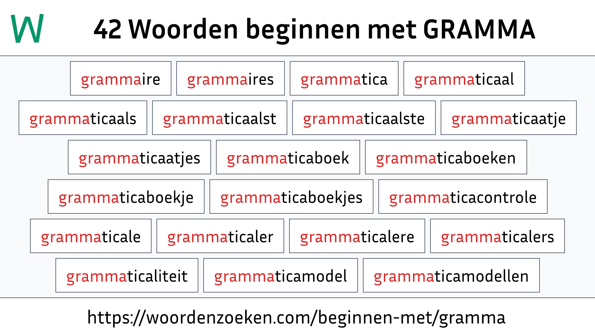 Woorden beginnen met GRAMMA