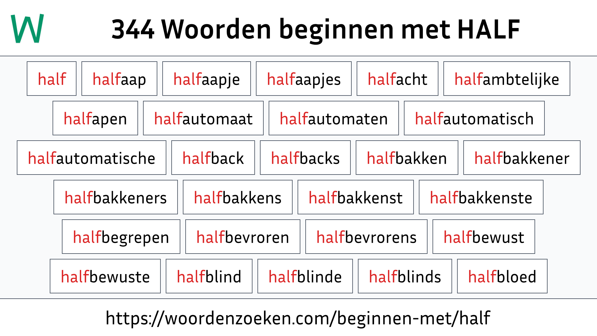 Woorden beginnen met HALF