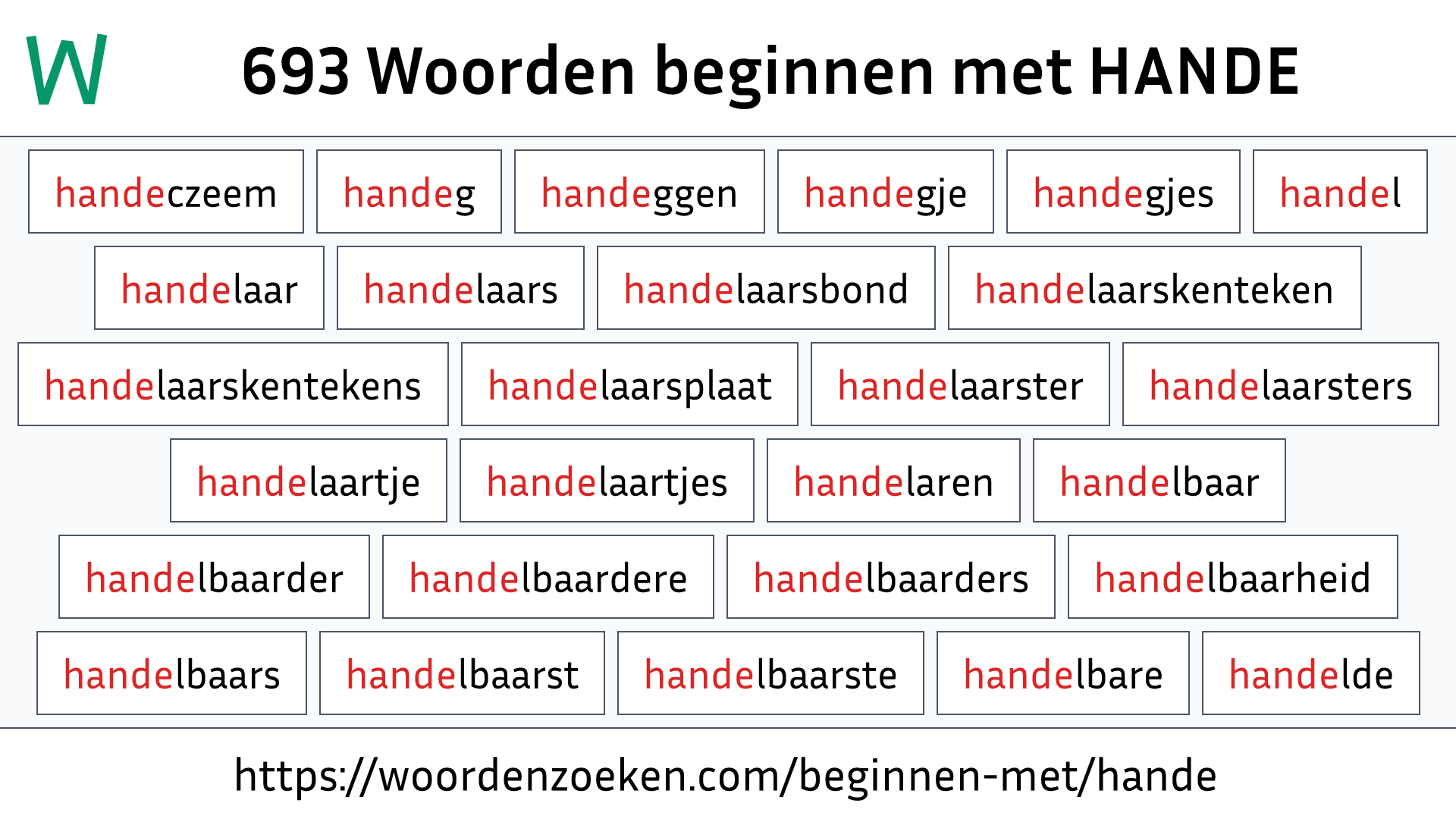 Woorden beginnen met HANDE