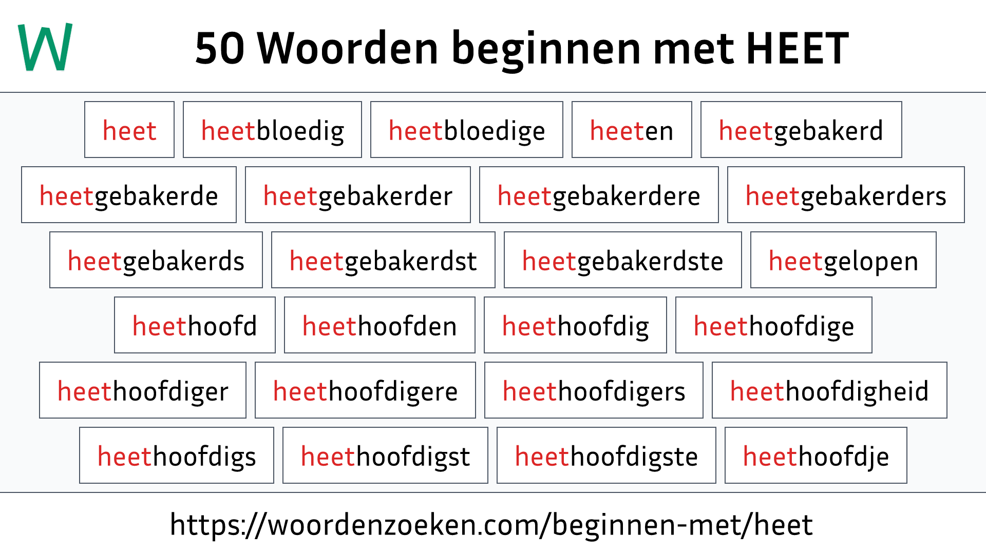 Woorden beginnen met HEET