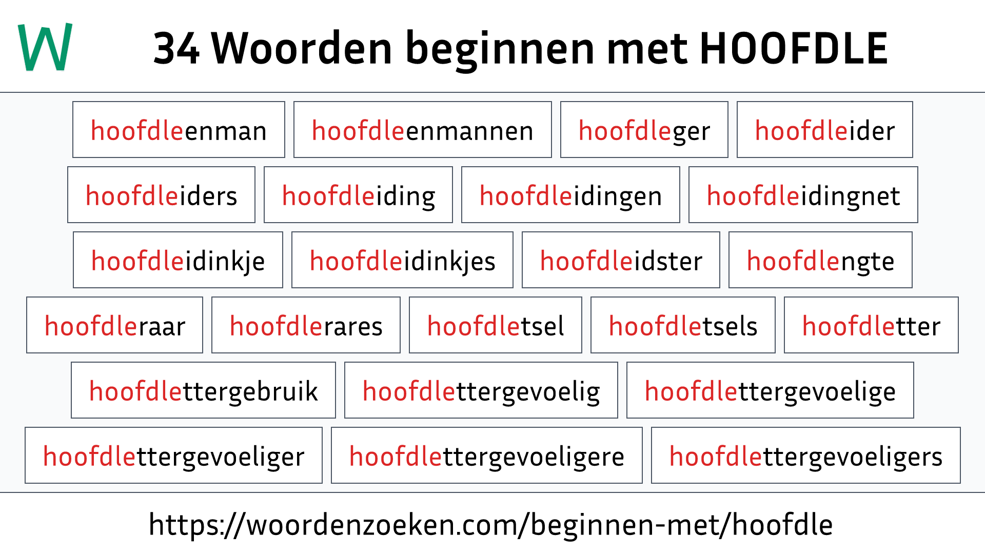 Woorden beginnen met HOOFDLE