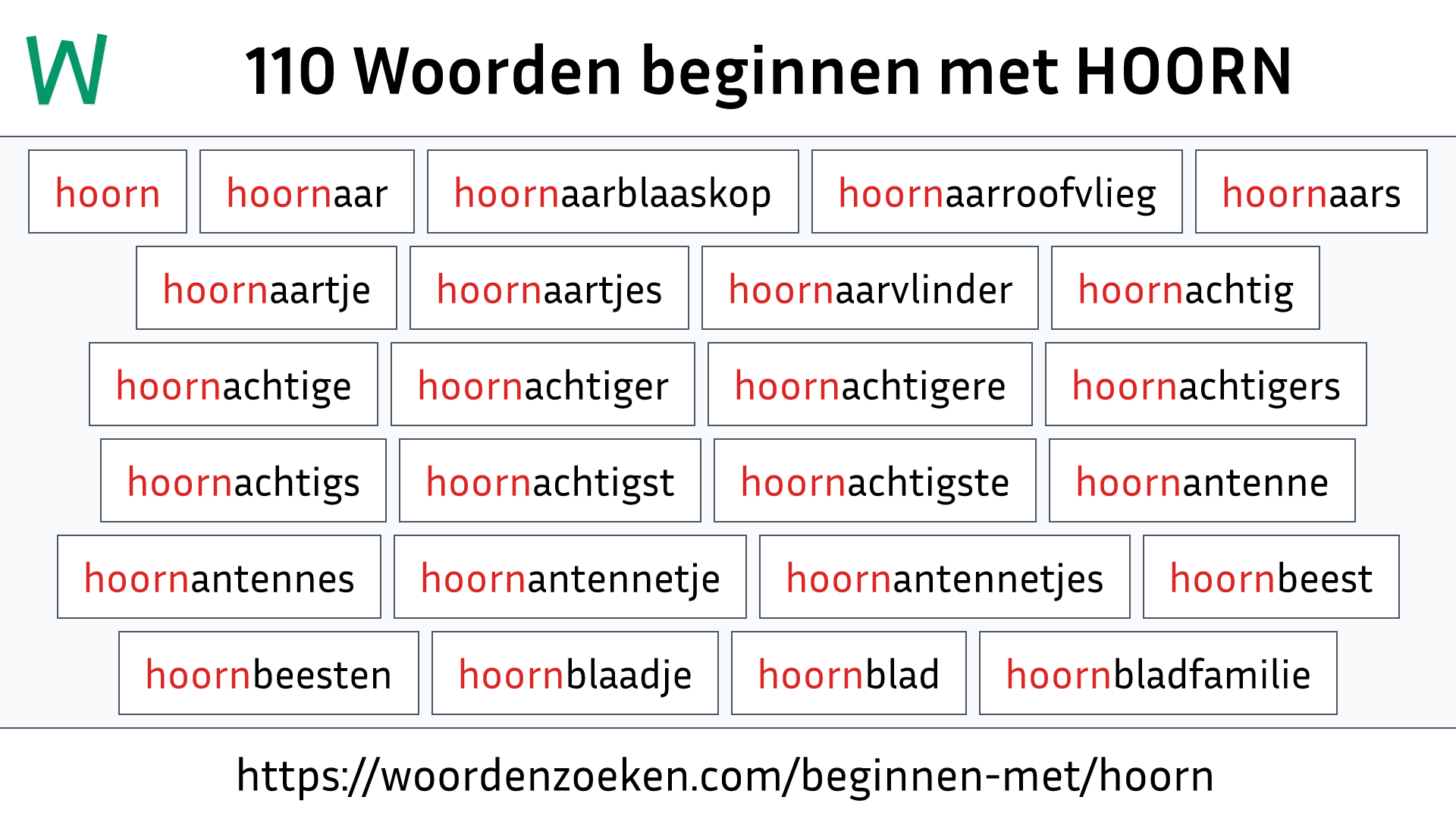 Woorden beginnen met HOORN