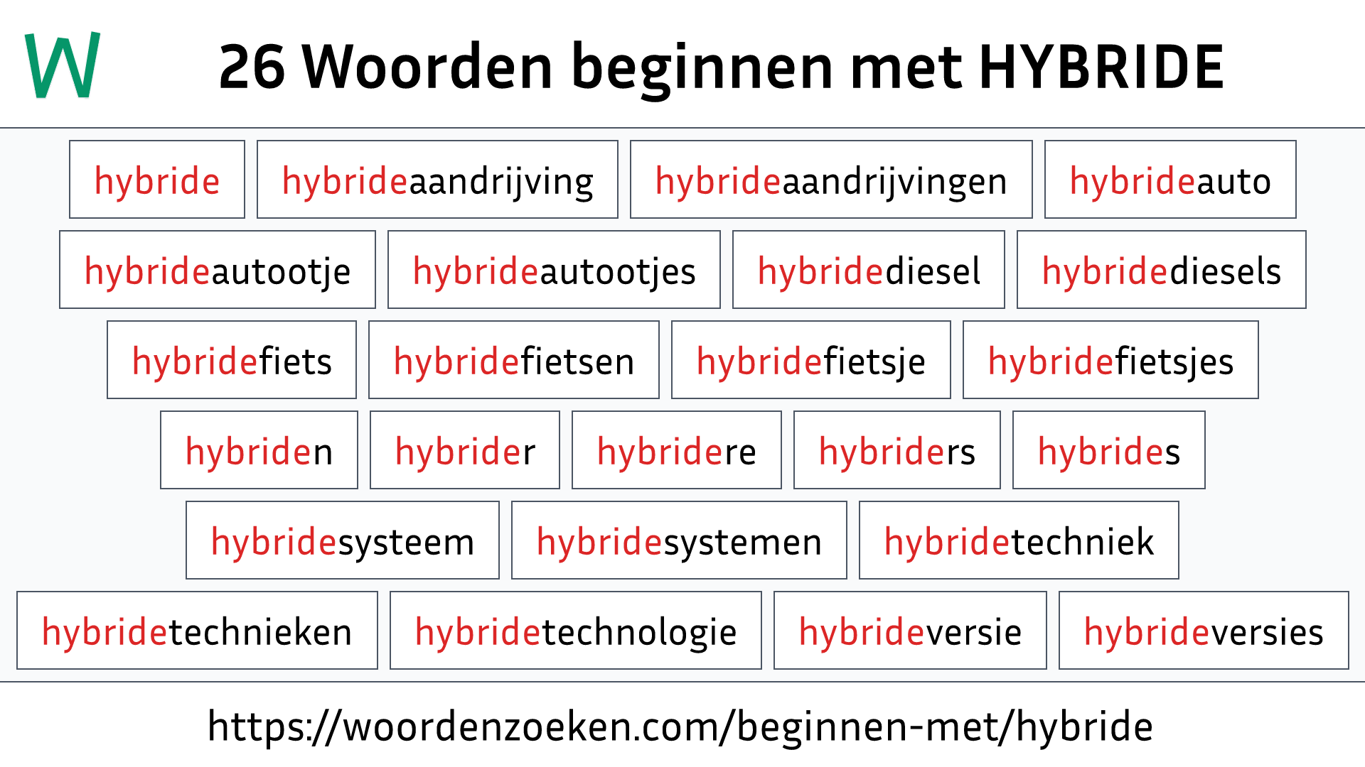 Woorden beginnen met HYBRIDE