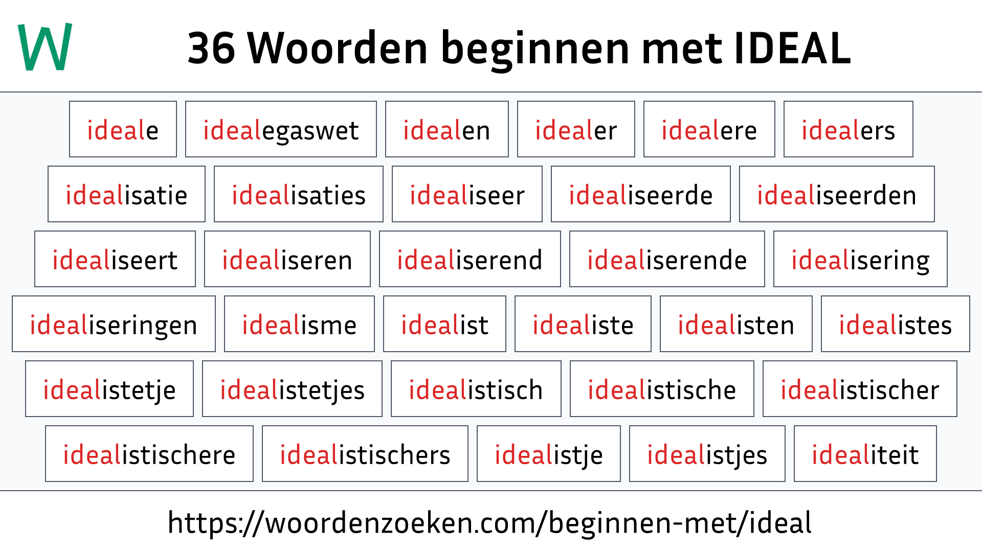 Woorden beginnen met IDEAL