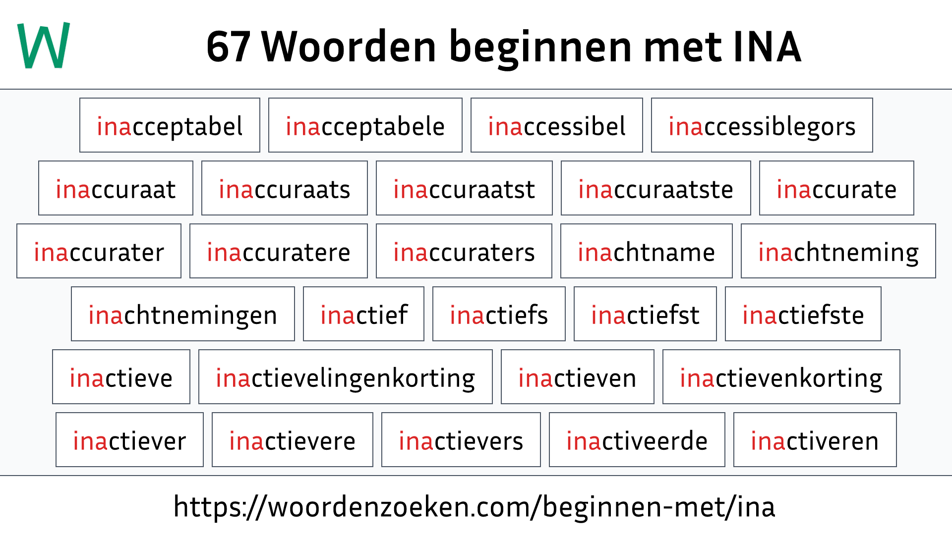 Woorden beginnen met INA