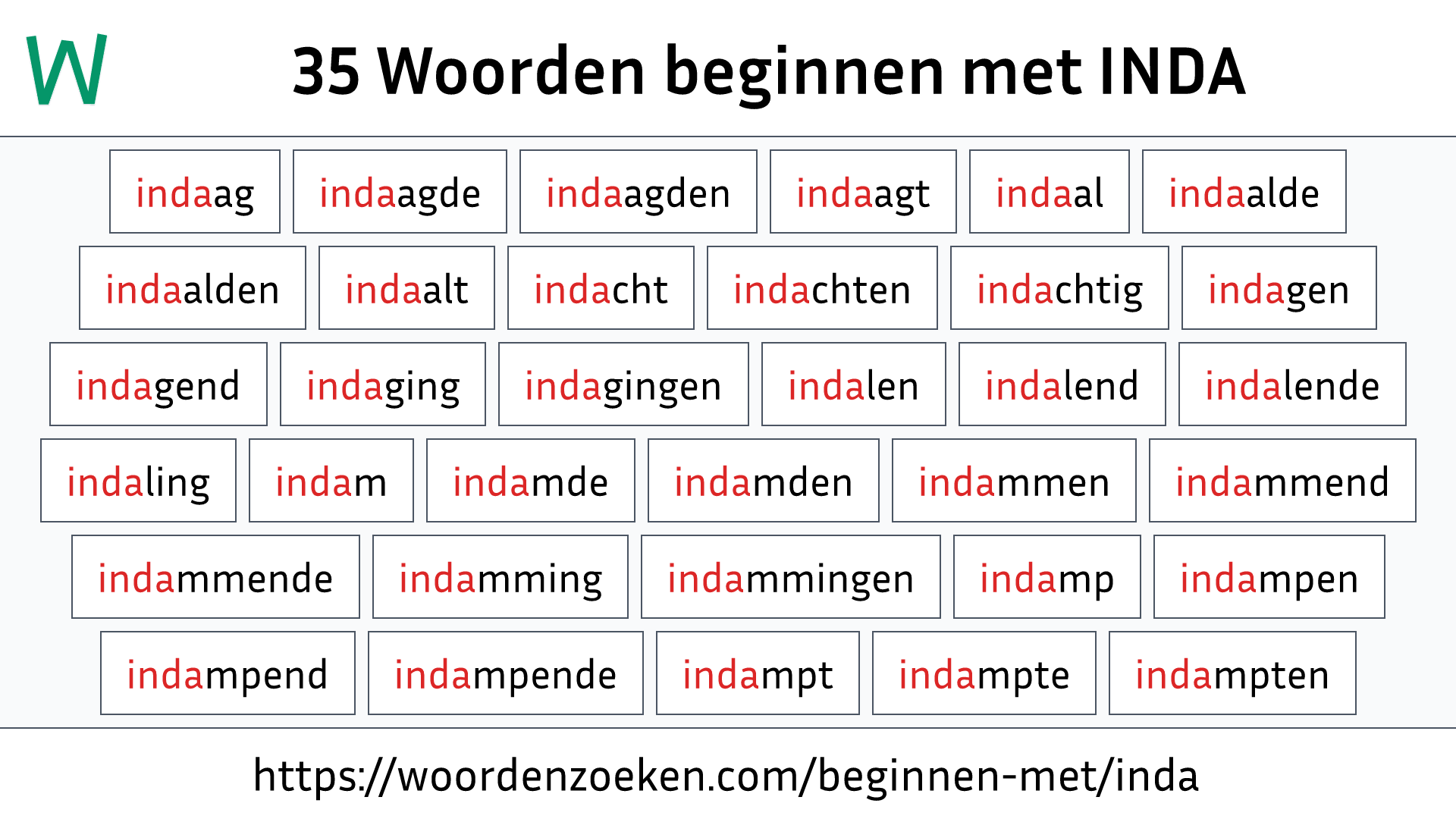 Woorden beginnen met INDA
