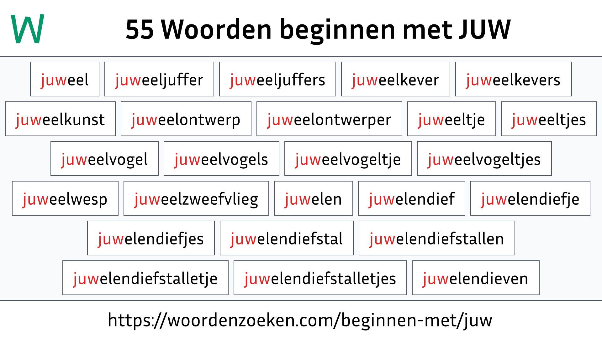 Woorden beginnen met JUW