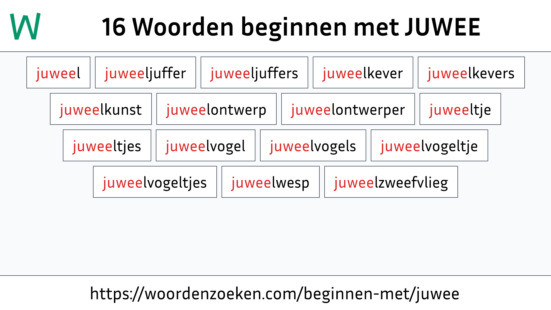 Woorden beginnen met JUWEE