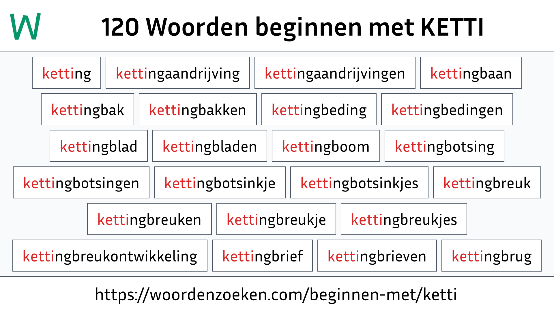 Woorden beginnen met KETTI