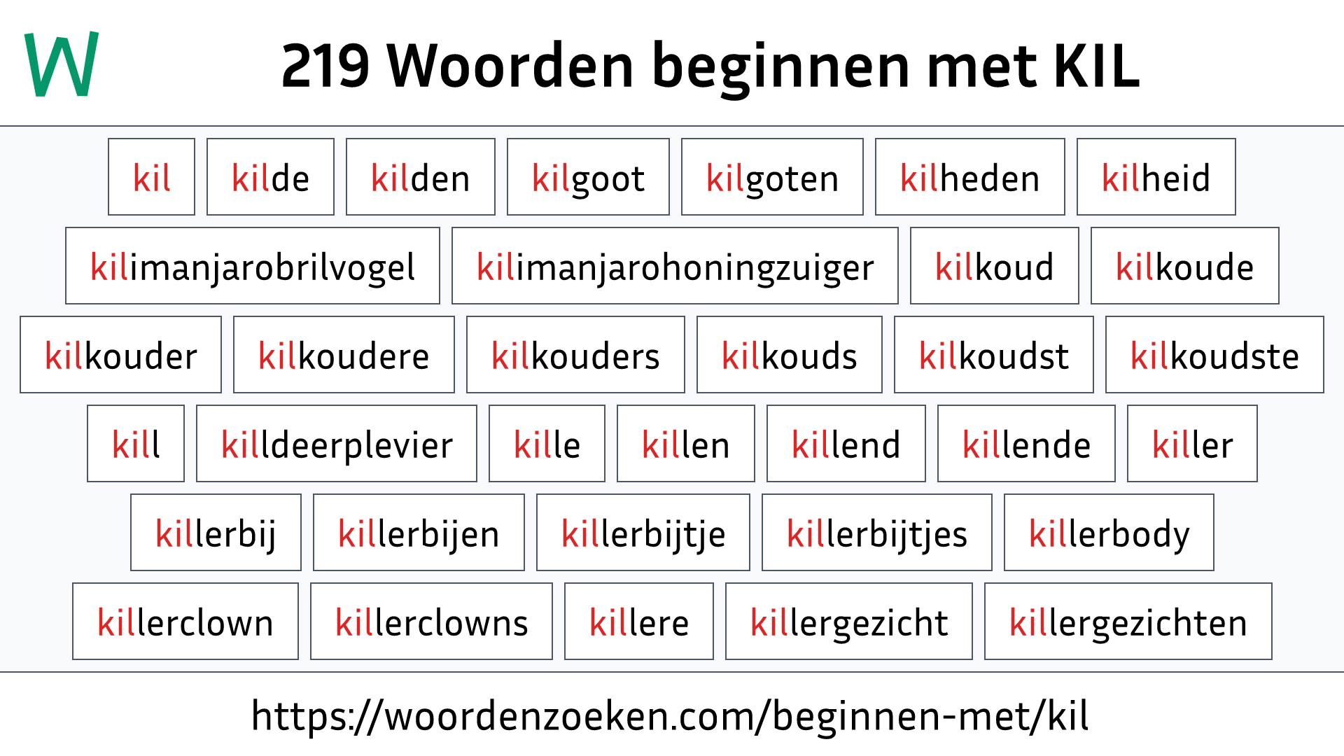 Woorden beginnen met KIL