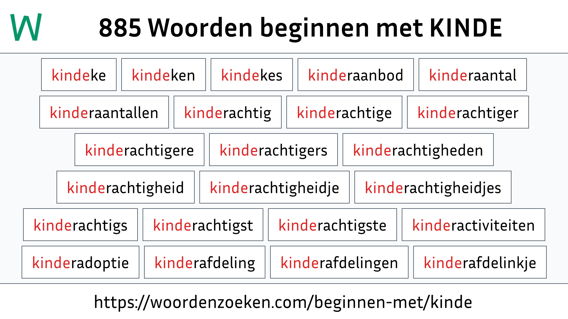 Woorden beginnen met KINDE