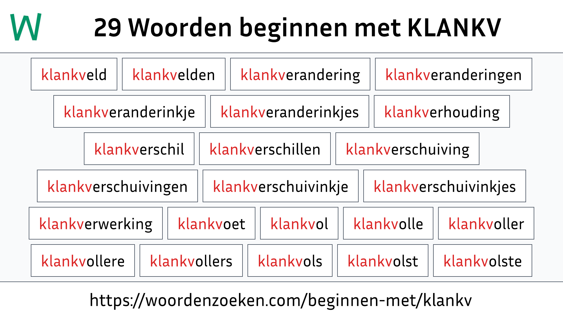 Woorden beginnen met KLANKV