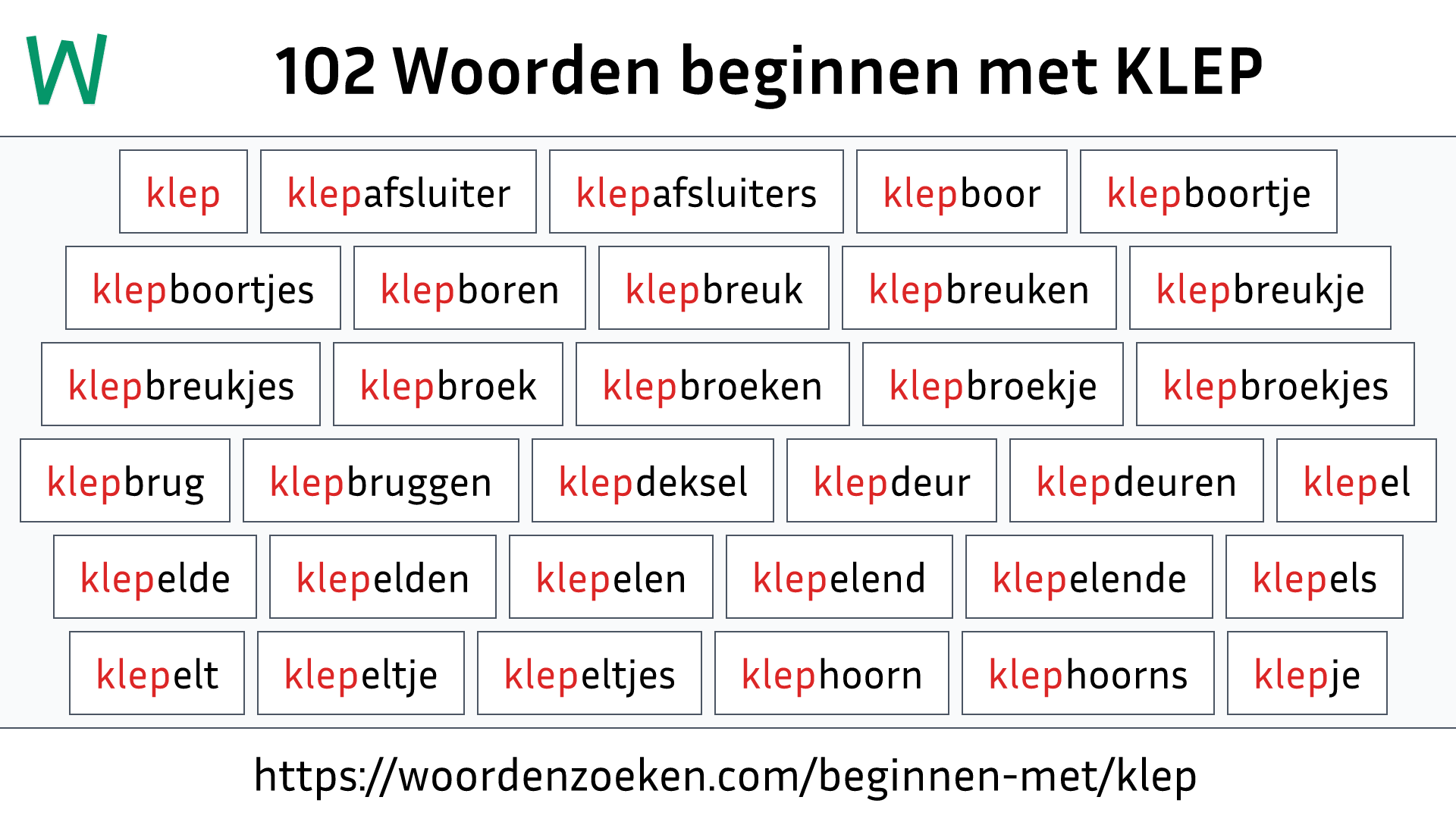 Woorden beginnen met KLEP