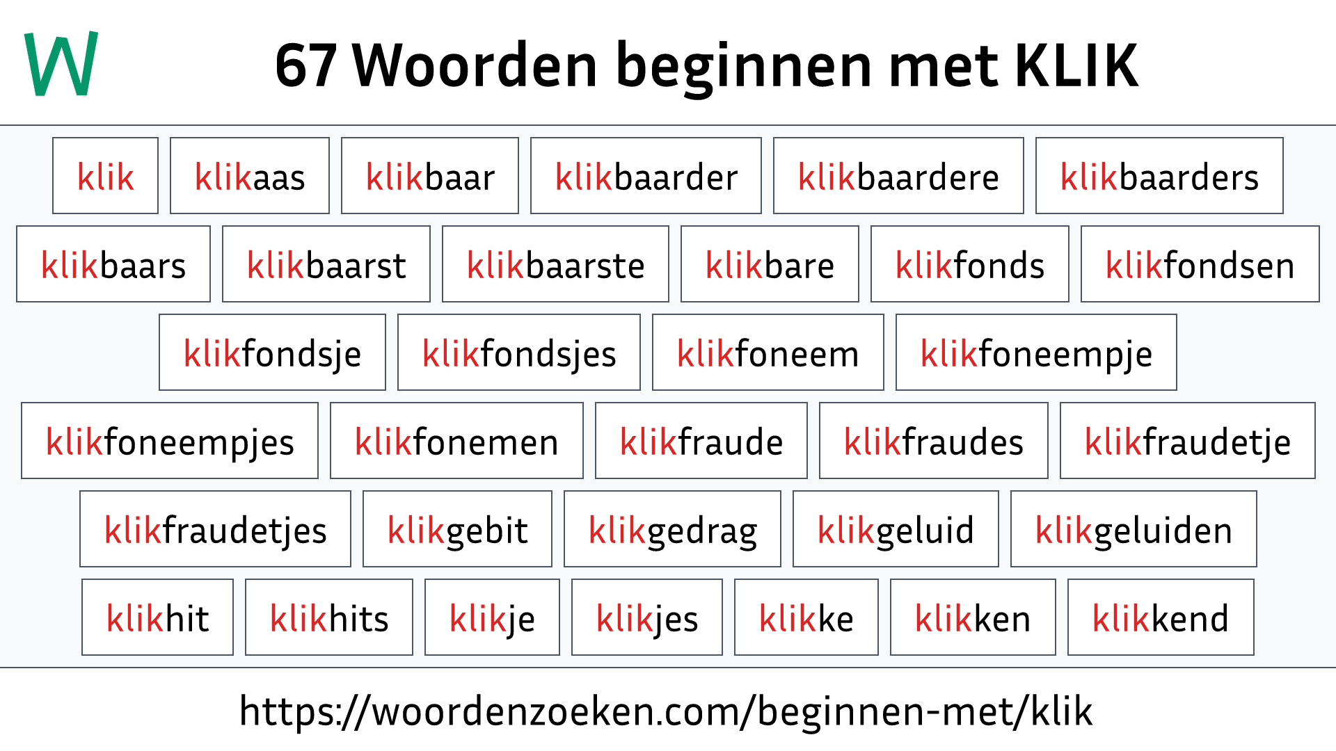 Woorden beginnen met KLIK