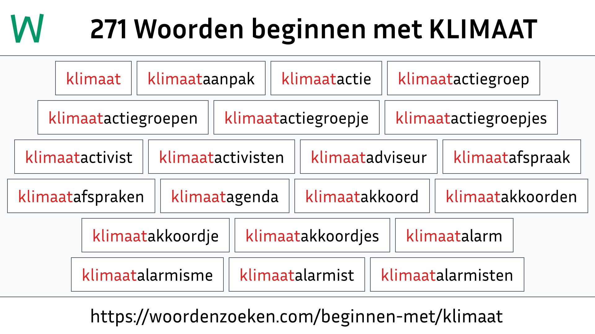 Woorden beginnen met KLIMAAT