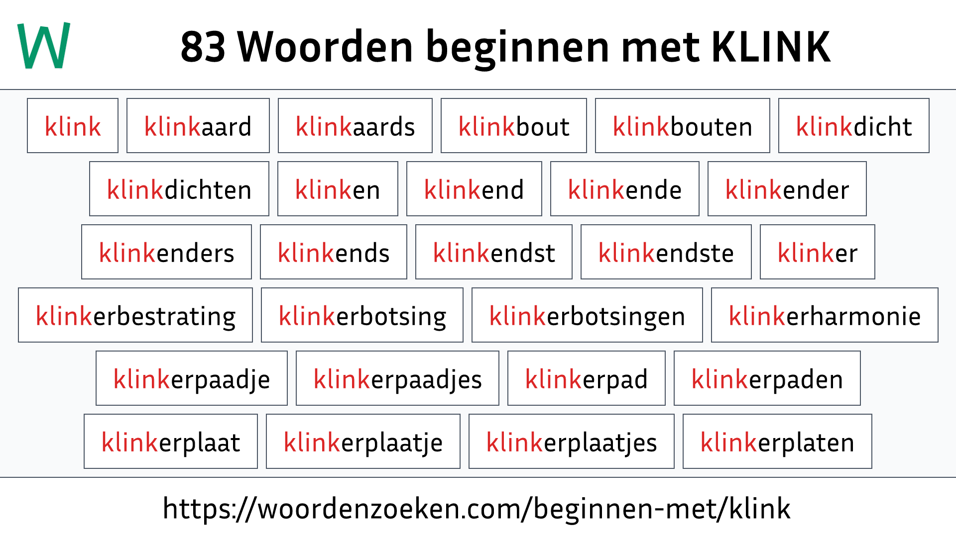 Woorden beginnen met KLINK