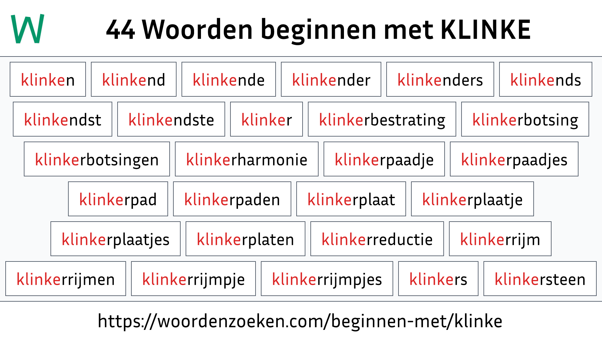 Woorden beginnen met KLINKE