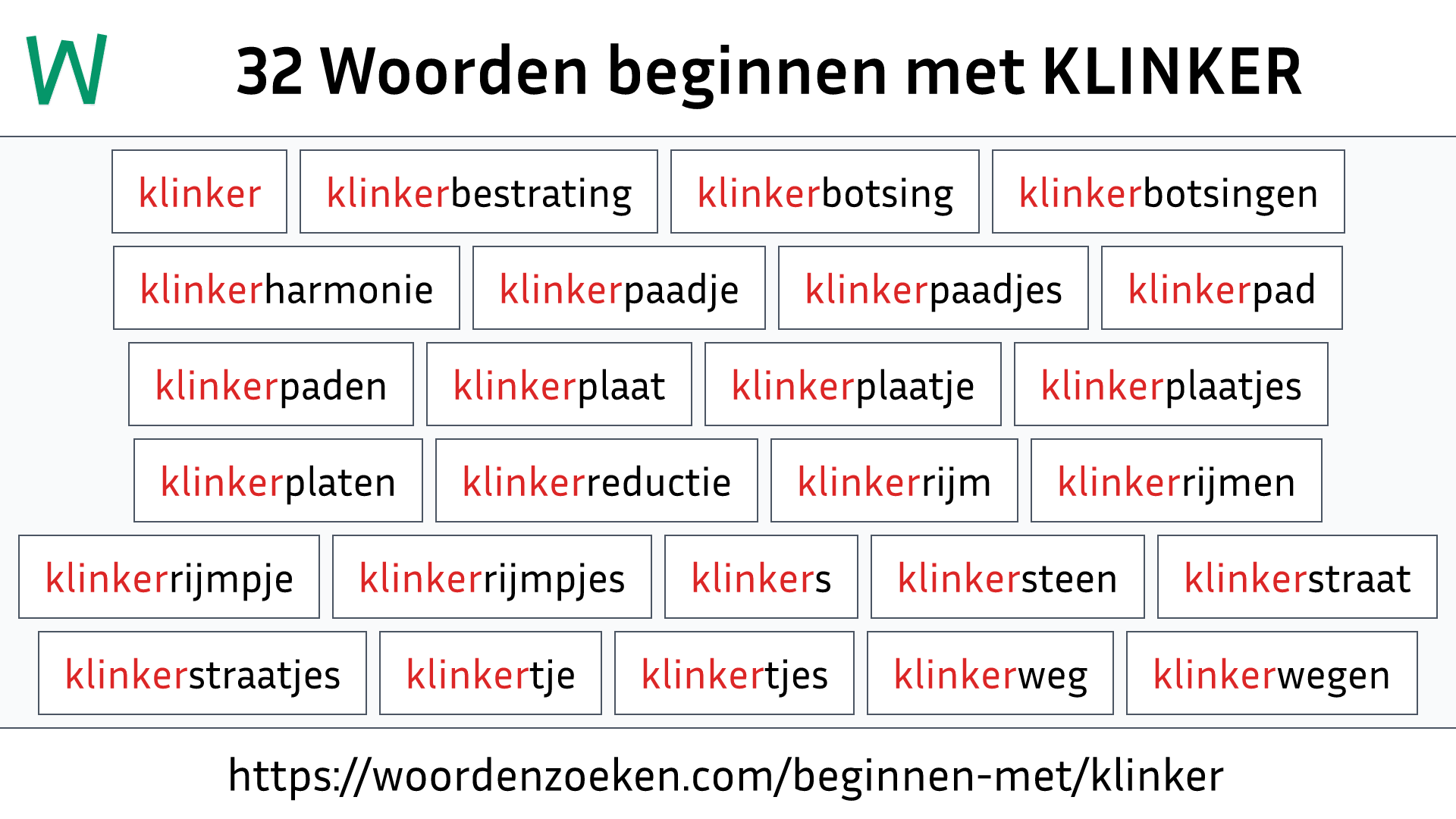 Woorden beginnen met KLINKER