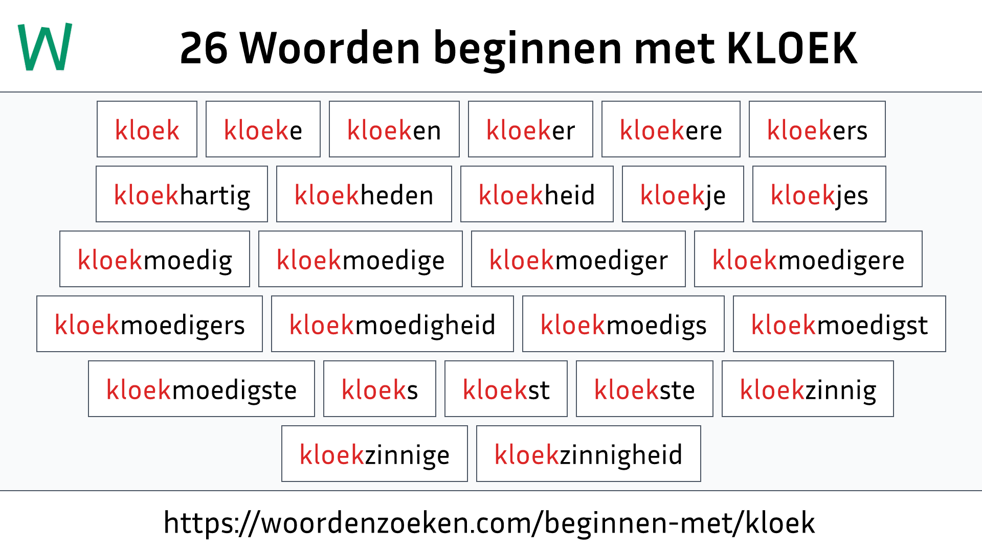 Woorden beginnen met KLOEK
