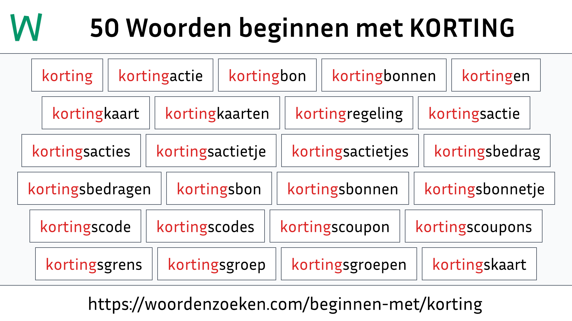 Woorden beginnen met KORTING