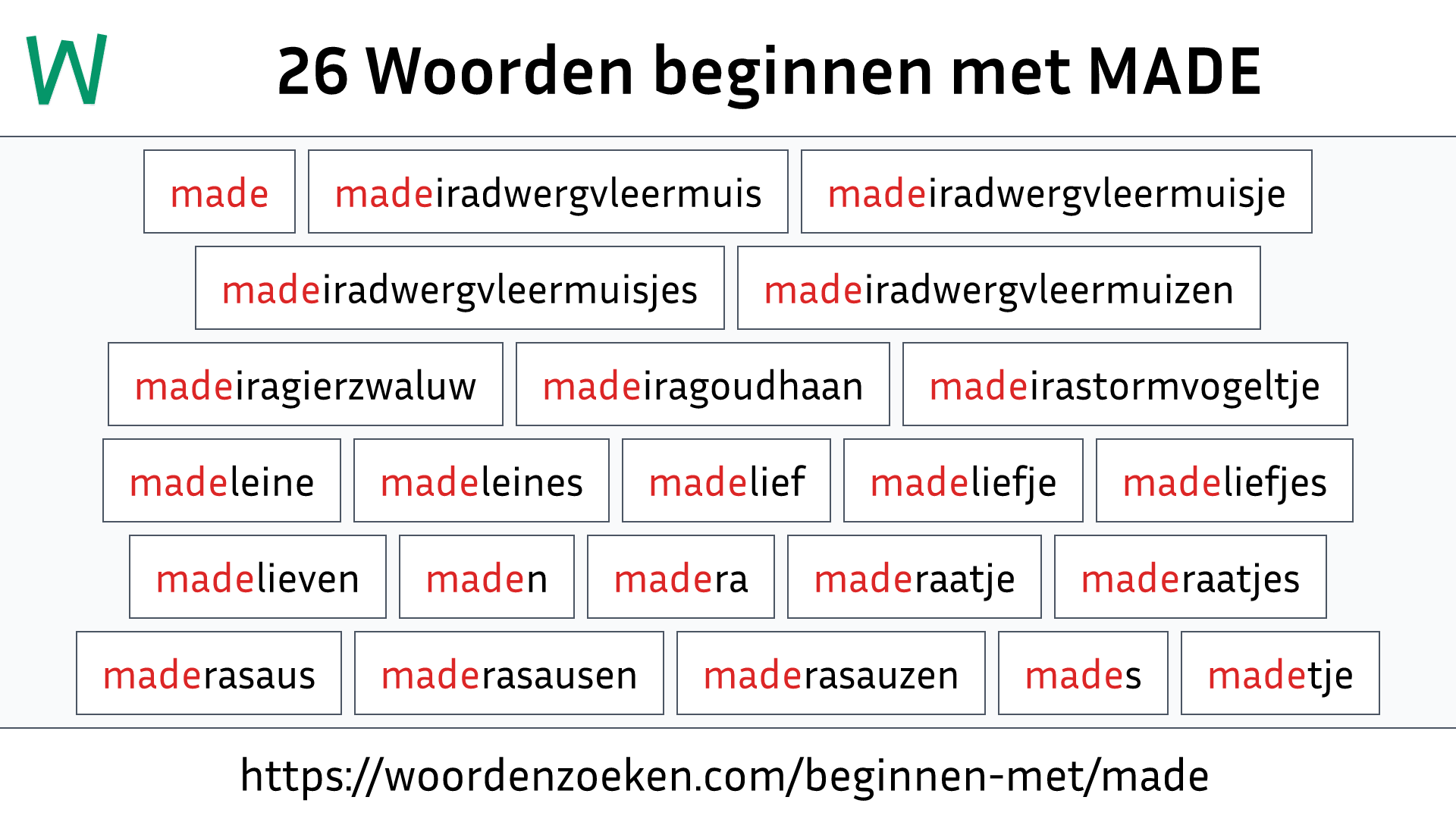 Woorden beginnen met MADE