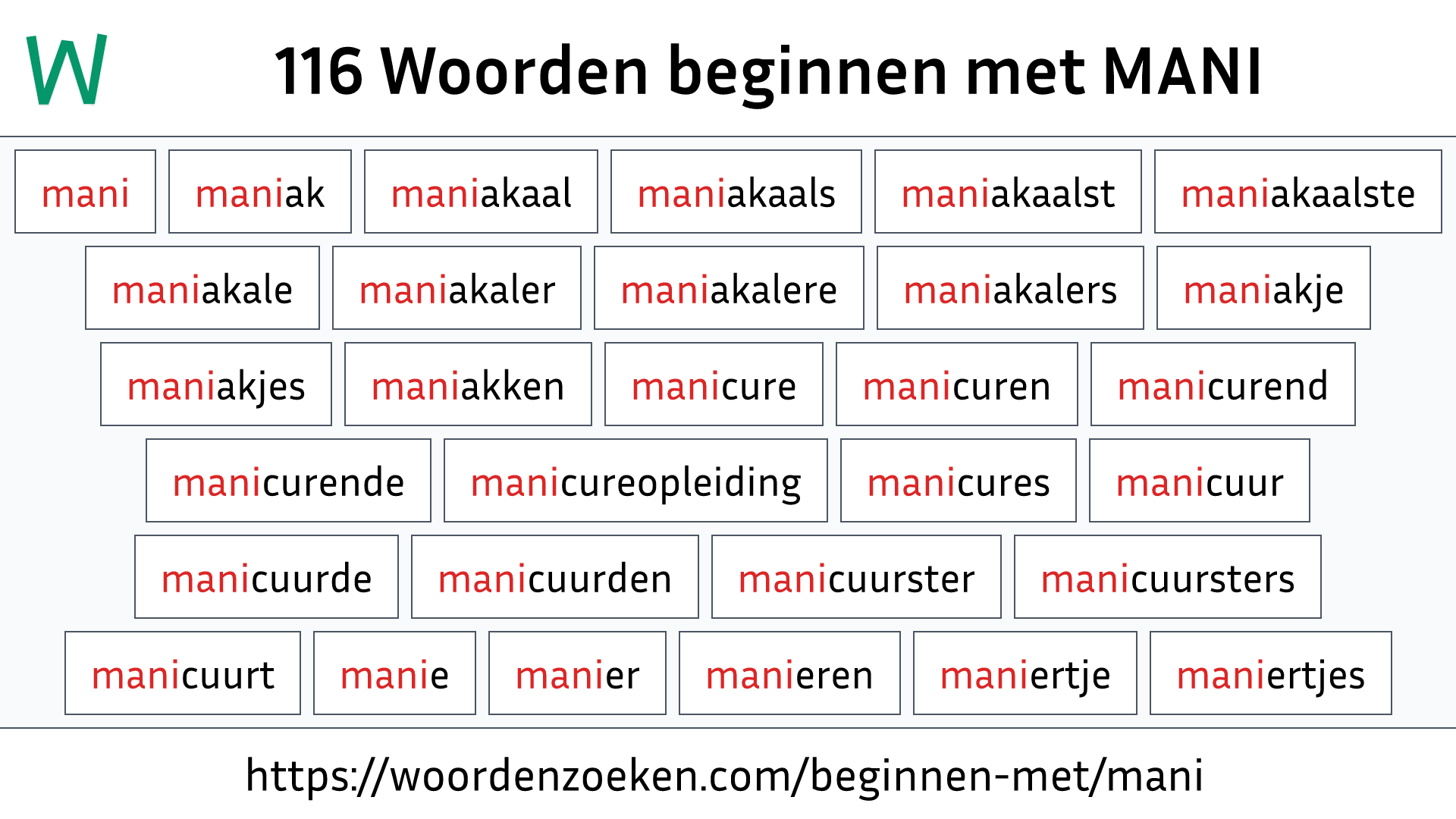 Woorden beginnen met MANI