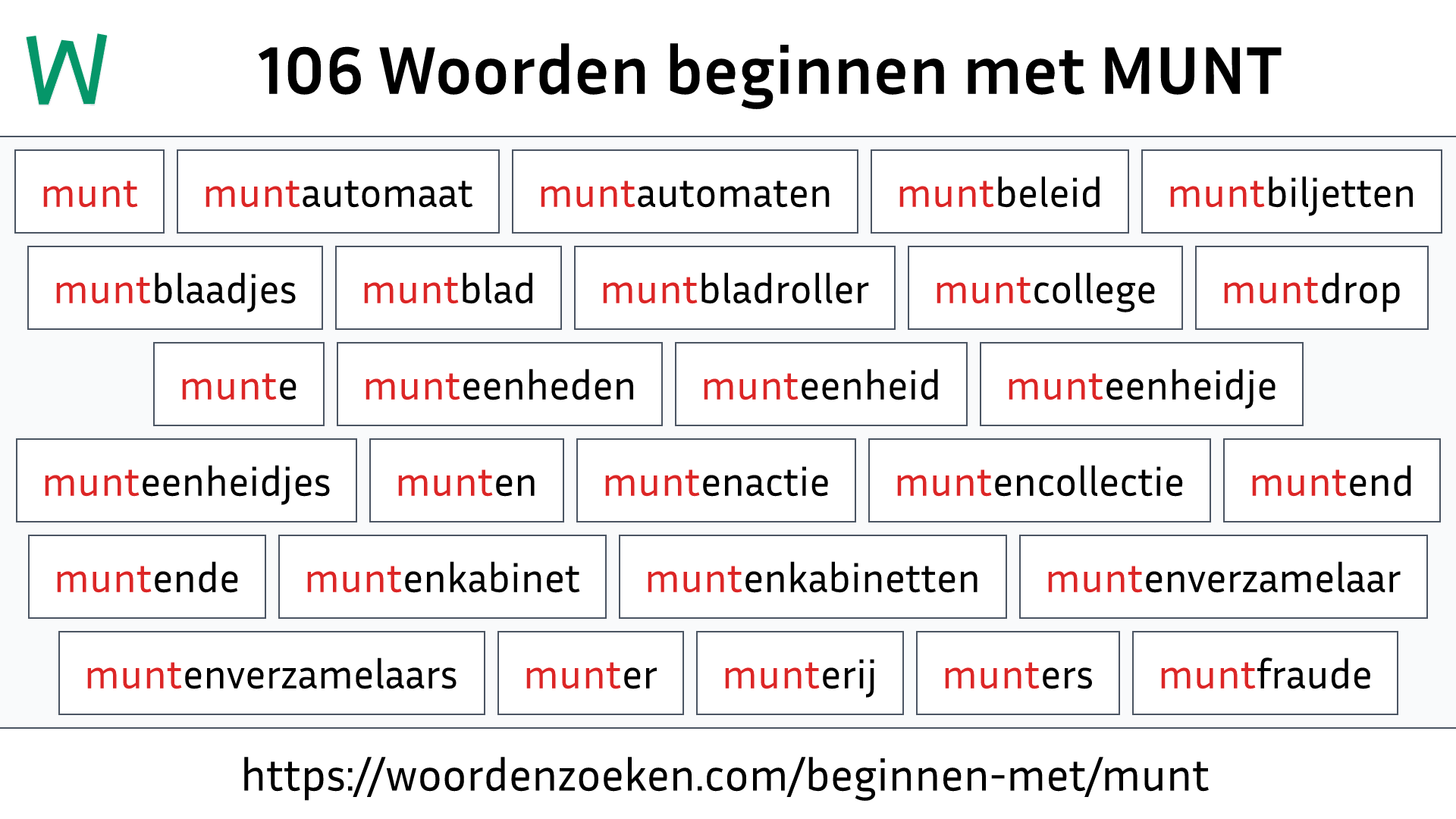 Woorden beginnen met MUNT