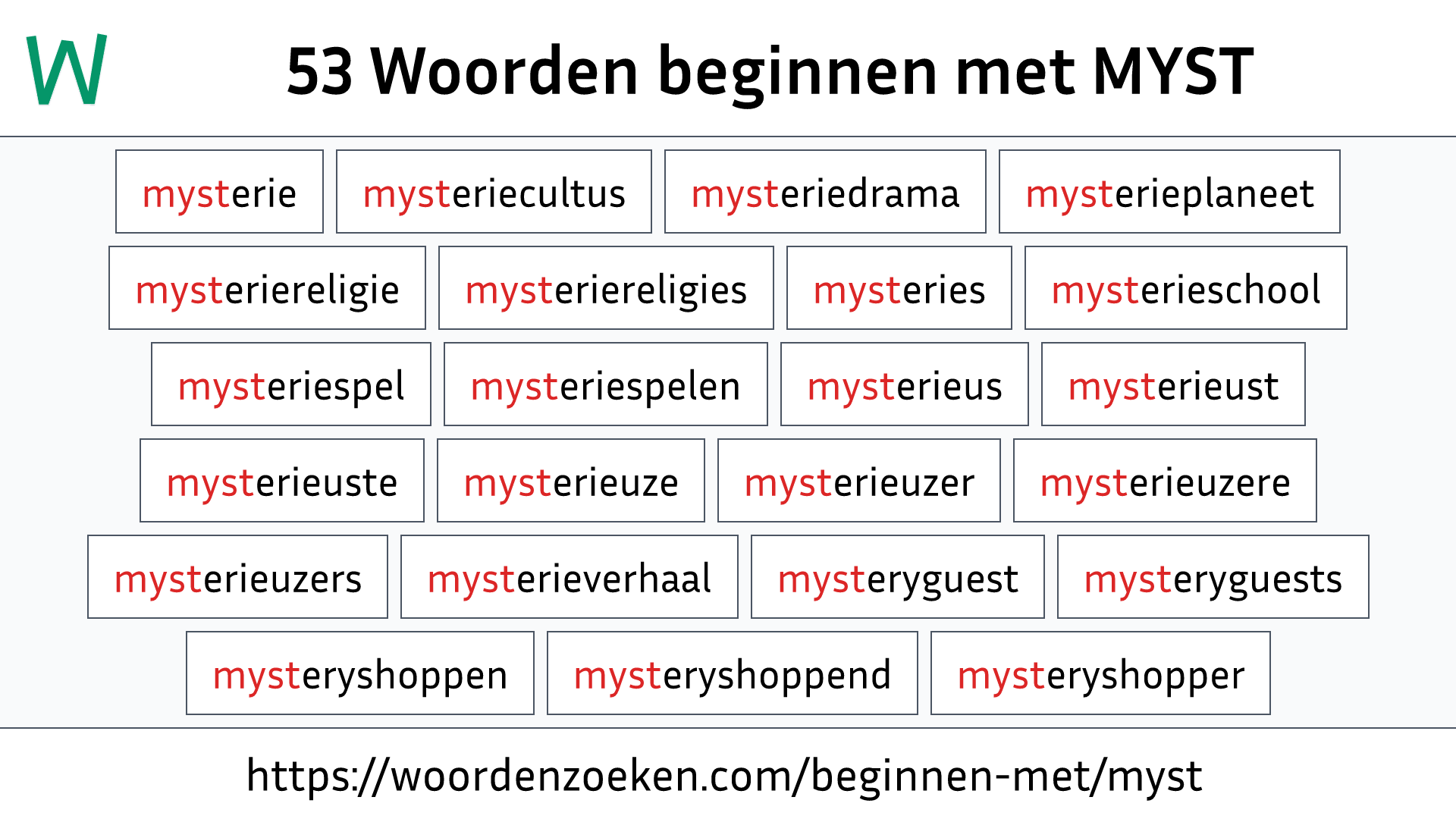 Woorden beginnen met MYST