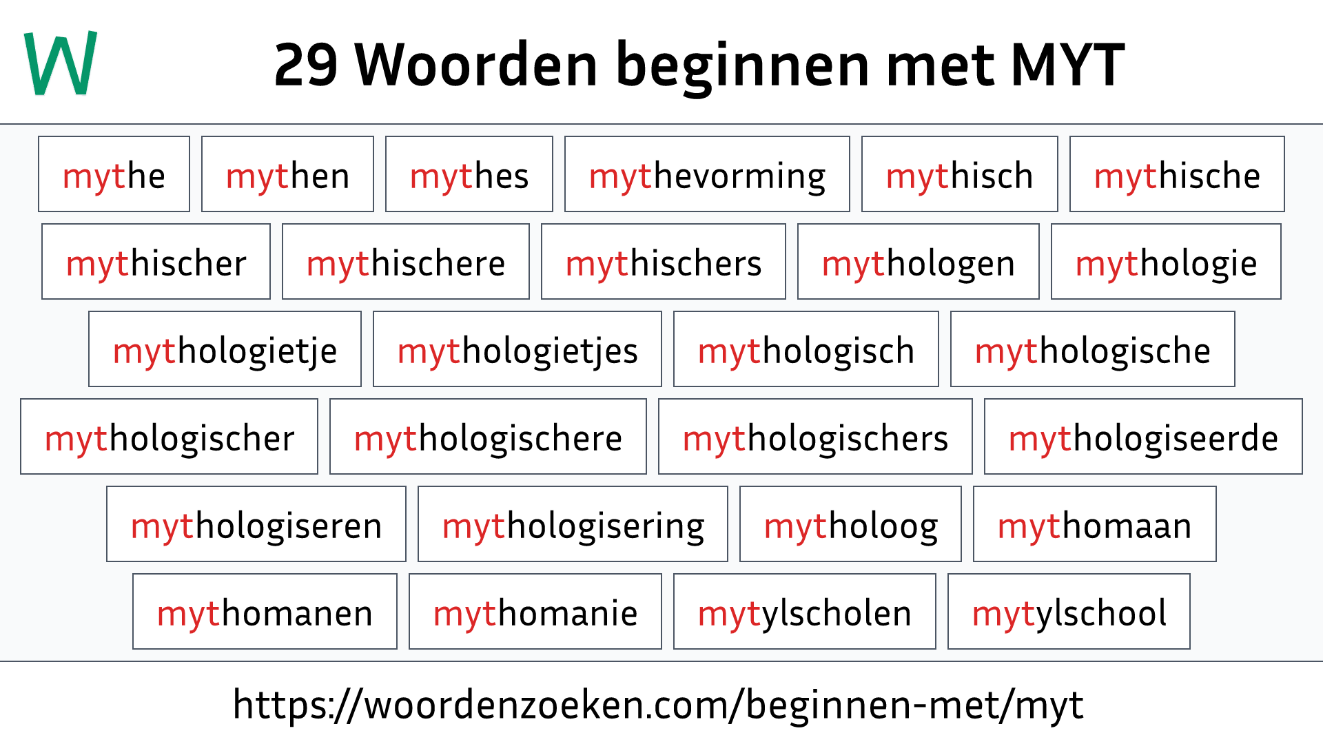 Woorden beginnen met MYT