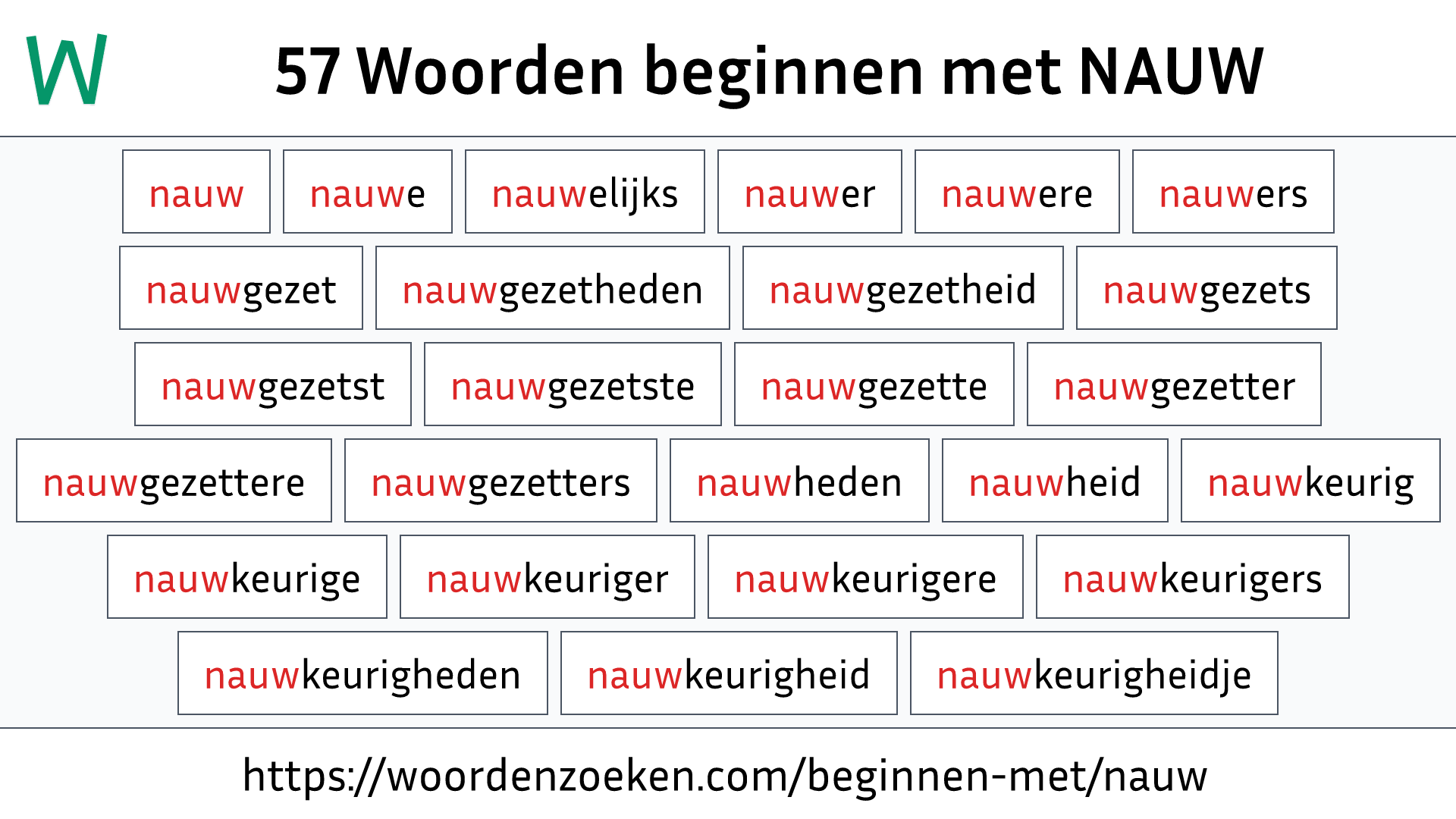 Woorden beginnen met NAUW