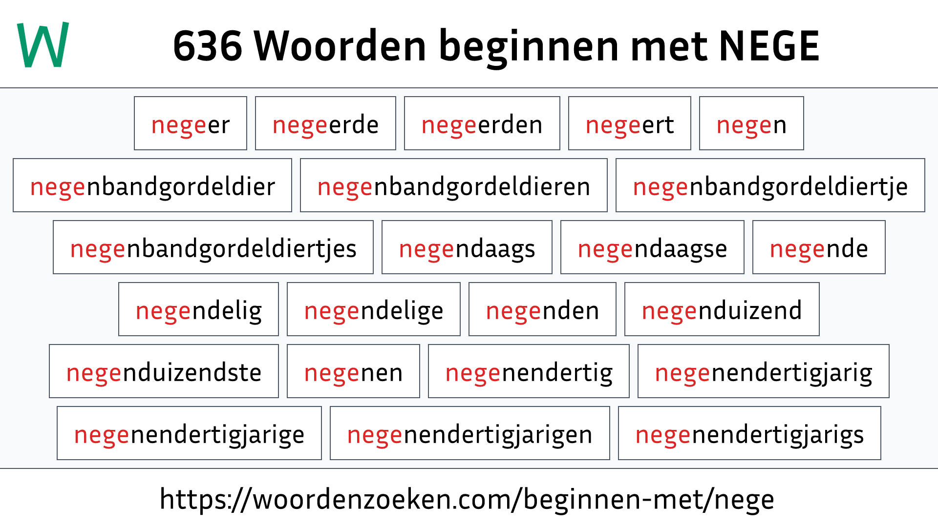 Woorden beginnen met NEGE