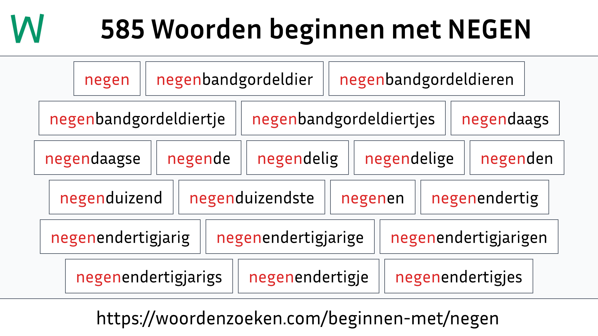 Woorden beginnen met NEGEN